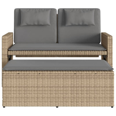 Reclining Garden Bench with Cushions Beige Poly Rattan