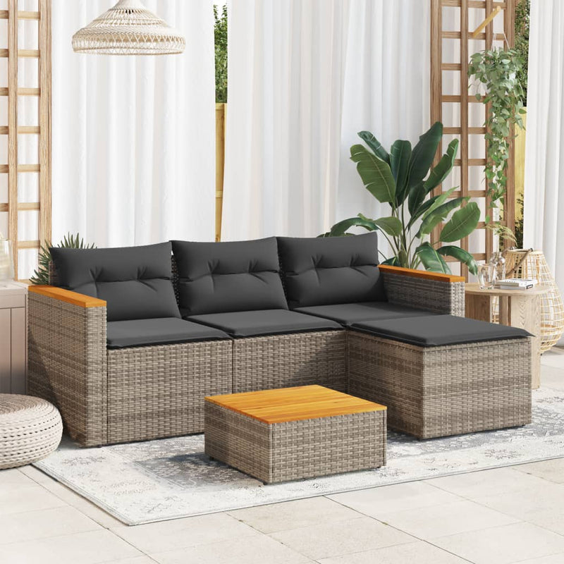 3 Piece Garden Sofa Set with Cushions Grey Poly Rattan