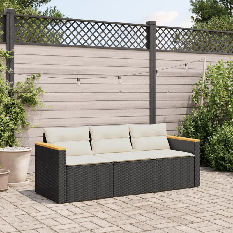 Garden Sofa with Cushions 3-Seater Black Poly Rattan