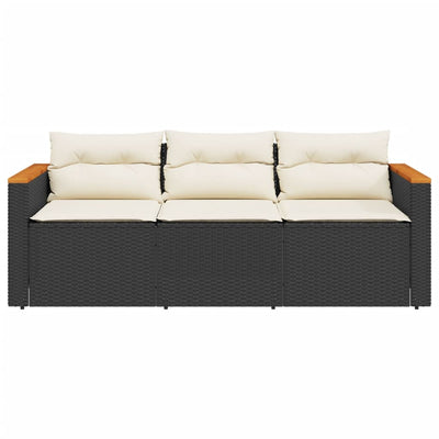 Garden Sofa with Cushions 3-Seater Black Poly Rattan