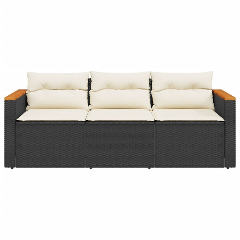 Garden Sofa with Cushions 3-Seater Black Poly Rattan