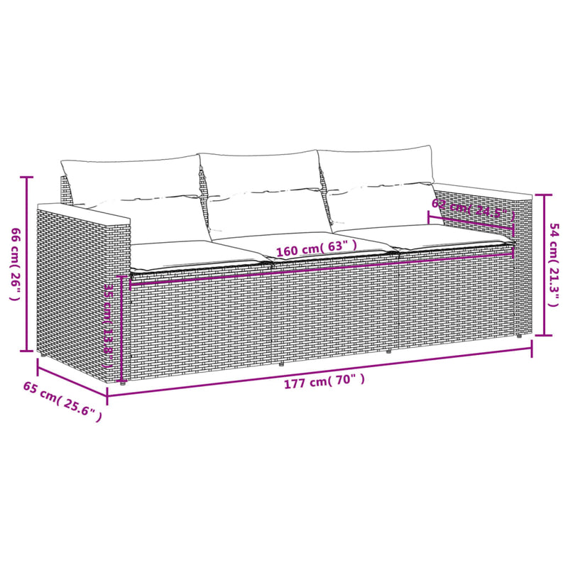 Garden Sofa with Cushions 3-Seater Black Poly Rattan