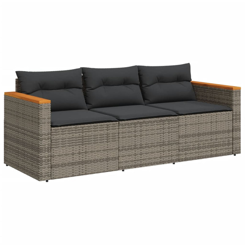 Garden Sofa with Cushions 3-Seater Grey Poly Rattan