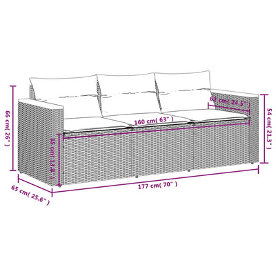 Garden Sofa with Cushions 3-Seater Grey Poly Rattan