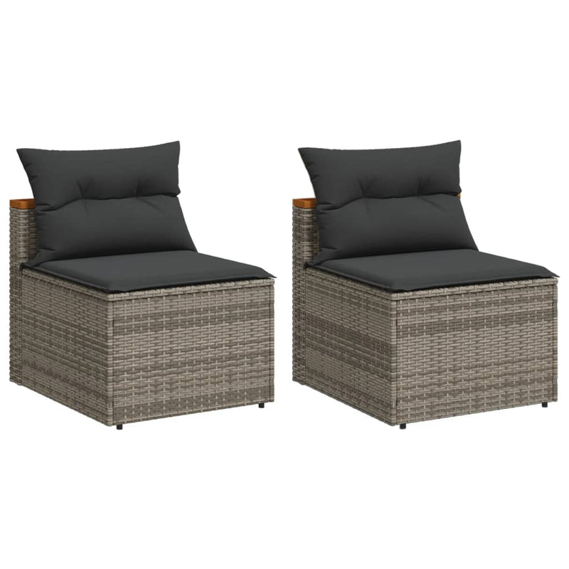 Garden Sofas Armless with Cushions 2 pcs Grey Poly Rattan