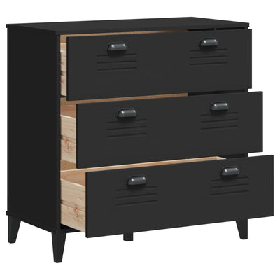 Drawer Cabinet VIKEN Black Solid Wood Pine