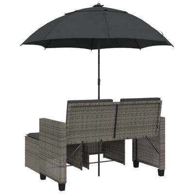 Garden Sofa 2-Seater with Parasol and Stools Grey Poly Rattan