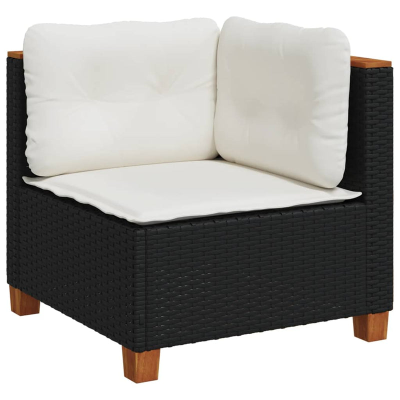 Garden Sofa Corner with Cushions Black Poly Rattan