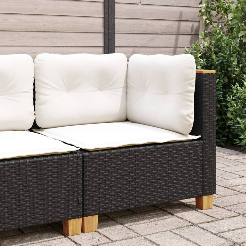 Garden Sofa Corner with Cushions Black Poly Rattan