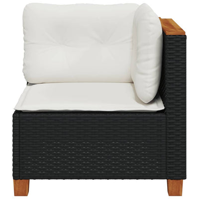 Garden Sofa Corner with Cushions Black Poly Rattan