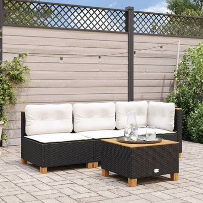 Garden Sofa Corner with Cushions Black Poly Rattan