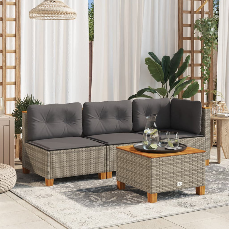 Garden Sofa Corner with Cushions Grey Poly Rattan