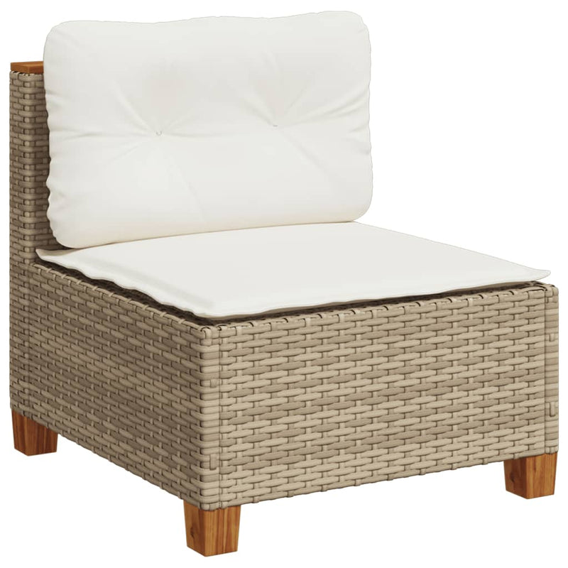 Garden Sofa Armless with Cushions Beige Poly Rattan