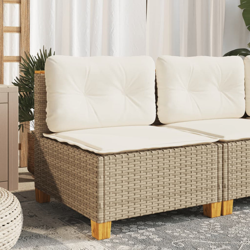 Garden Sofa Armless with Cushions Beige Poly Rattan