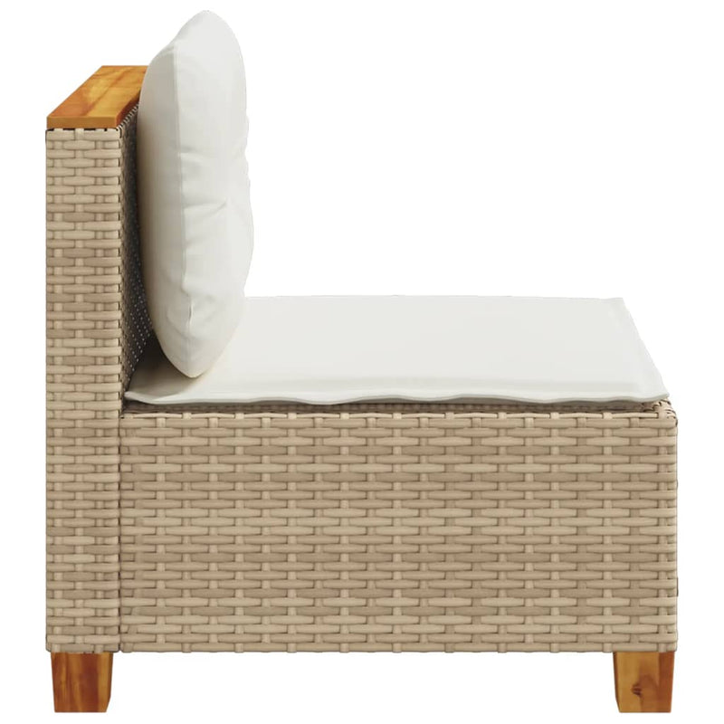 Garden Sofa Armless with Cushions Beige Poly Rattan