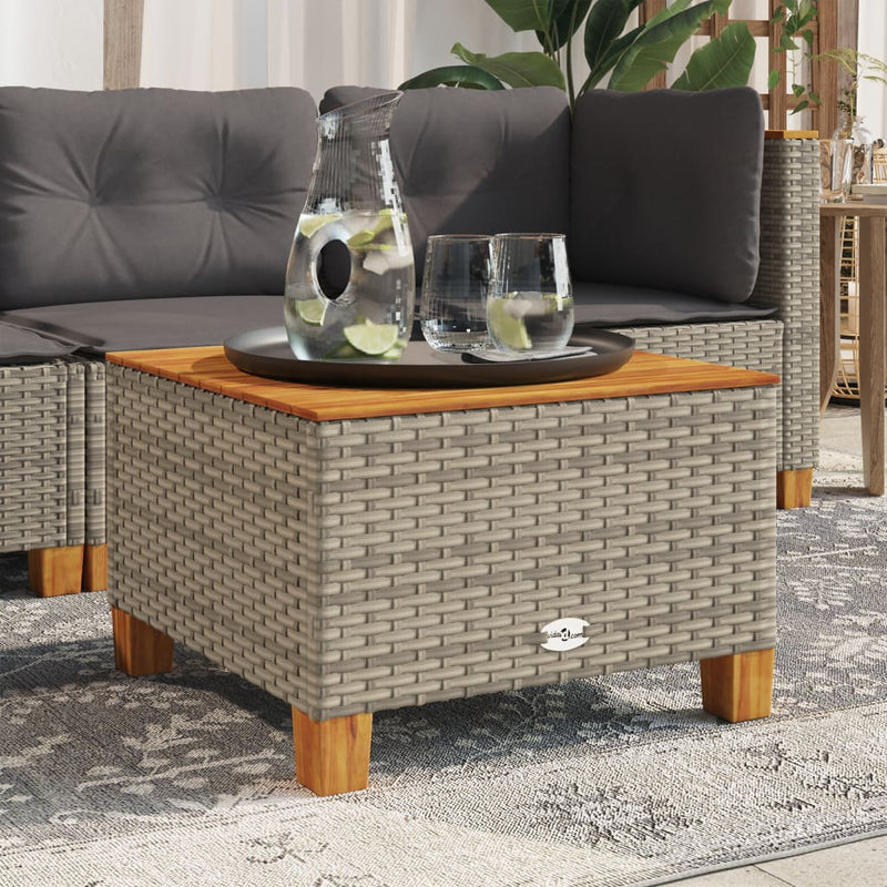 Garden Table Grey 55x55x36 cm Poly Rattan Acacia Wood