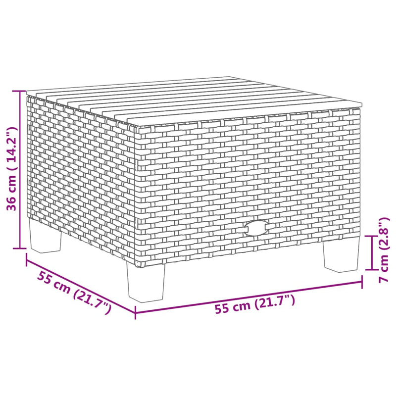 Garden Table Grey 55x55x36 cm Poly Rattan Acacia Wood