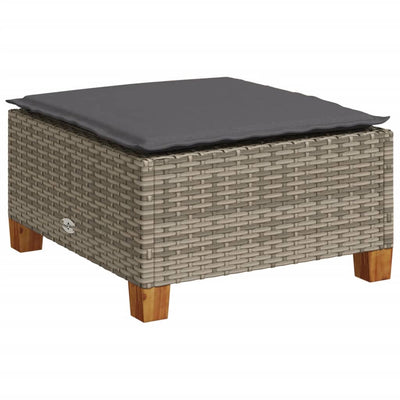 Garden Stool with Cushion Grey 63.5x56x32 cm Poly Rattan