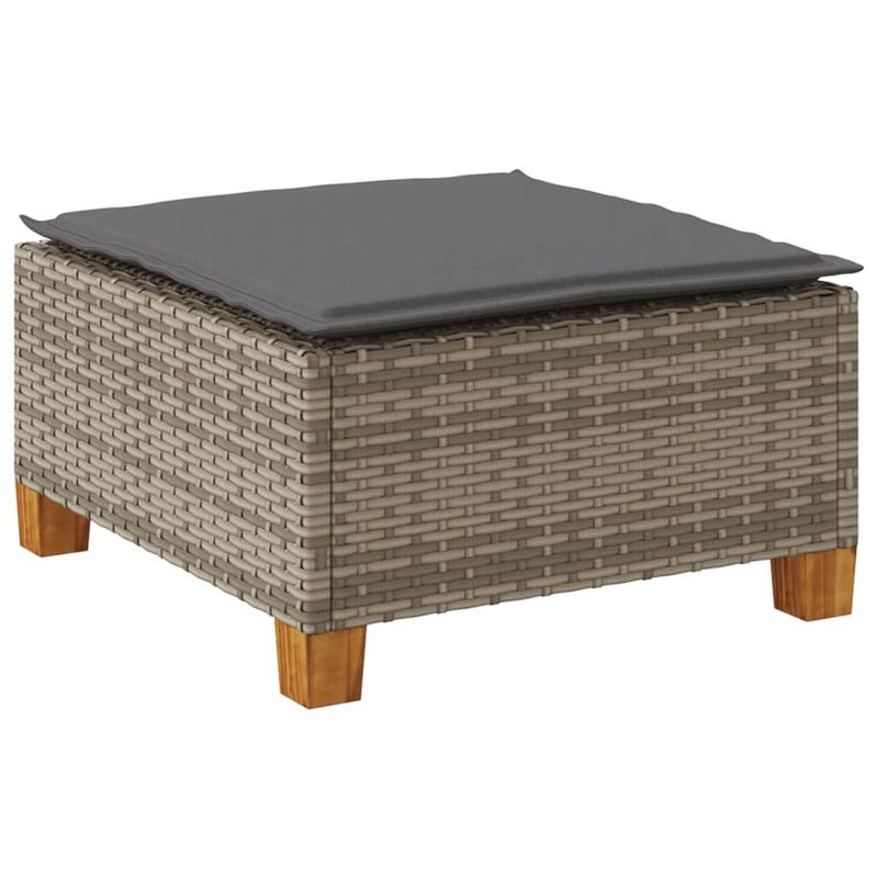 Garden Stool with Cushion Grey 63.5x56x32 cm Poly Rattan