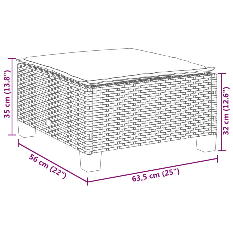 Garden Stool with Cushion Grey 63.5x56x32 cm Poly Rattan