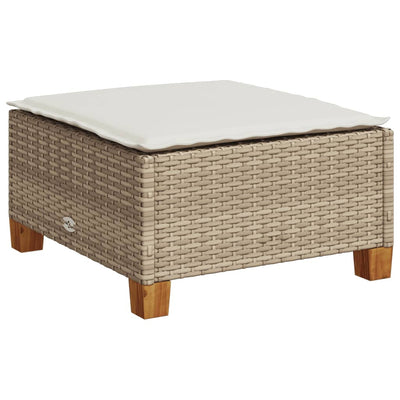 Garden Stool with Cushion Beige 63.5x56x32 cm Poly Rattan