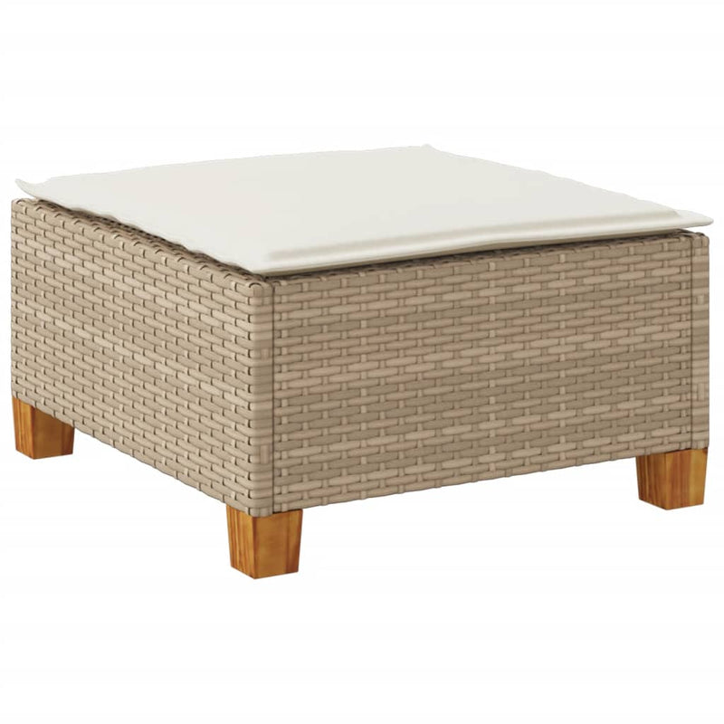 Garden Stool with Cushion Beige 63.5x56x32 cm Poly Rattan