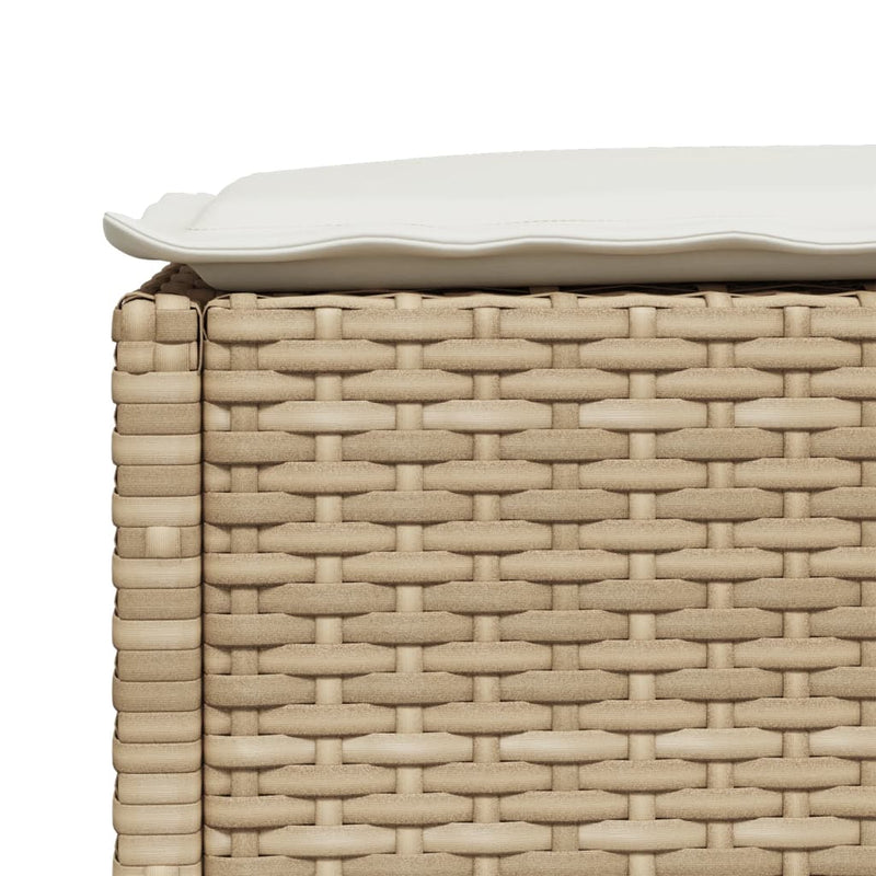 Garden Stool with Cushion Beige 63.5x56x32 cm Poly Rattan