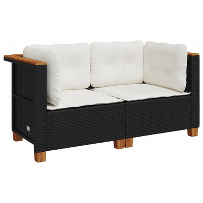 Garden Sofas Corner with Cushions 2 pcs Black Poly Rattan