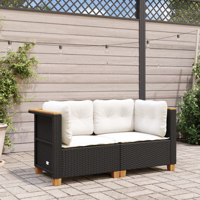 Garden Sofas Corner with Cushions 2 pcs Black Poly Rattan