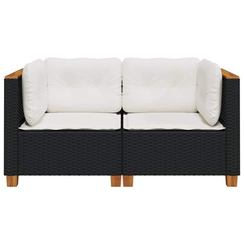 Garden Sofas Corner with Cushions 2 pcs Black Poly Rattan