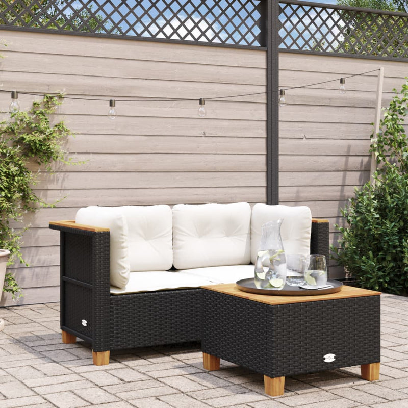 Garden Sofas Corner with Cushions 2 pcs Black Poly Rattan