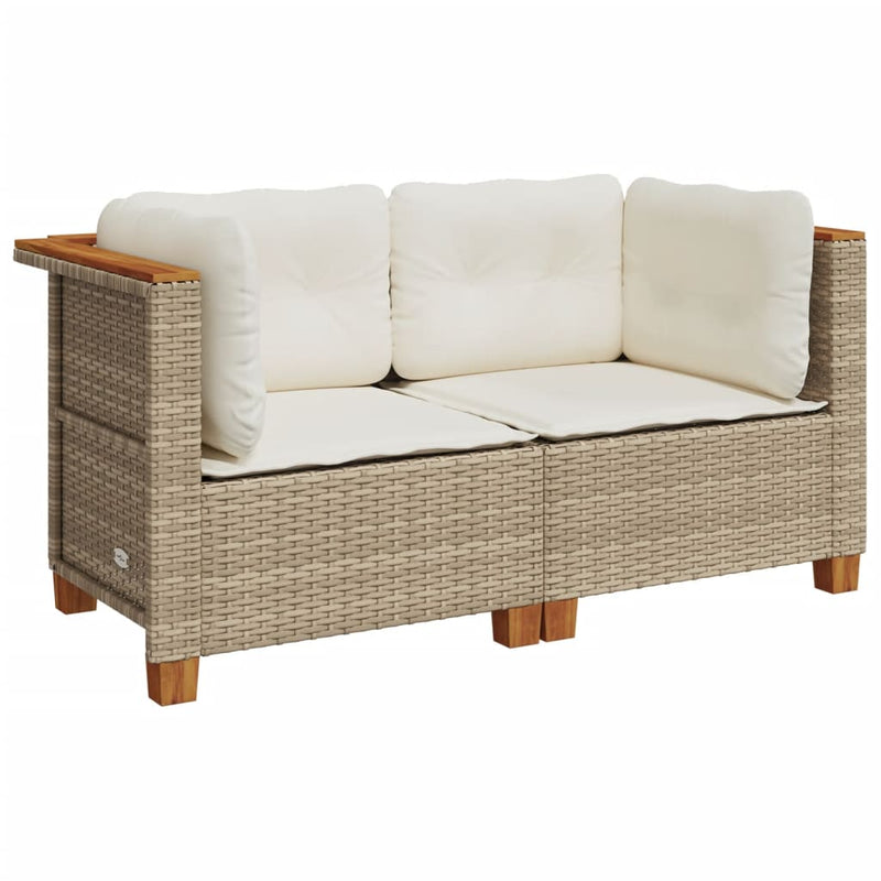 Garden Sofas Corner with Cushions 2 pcs Beige Poly Rattan