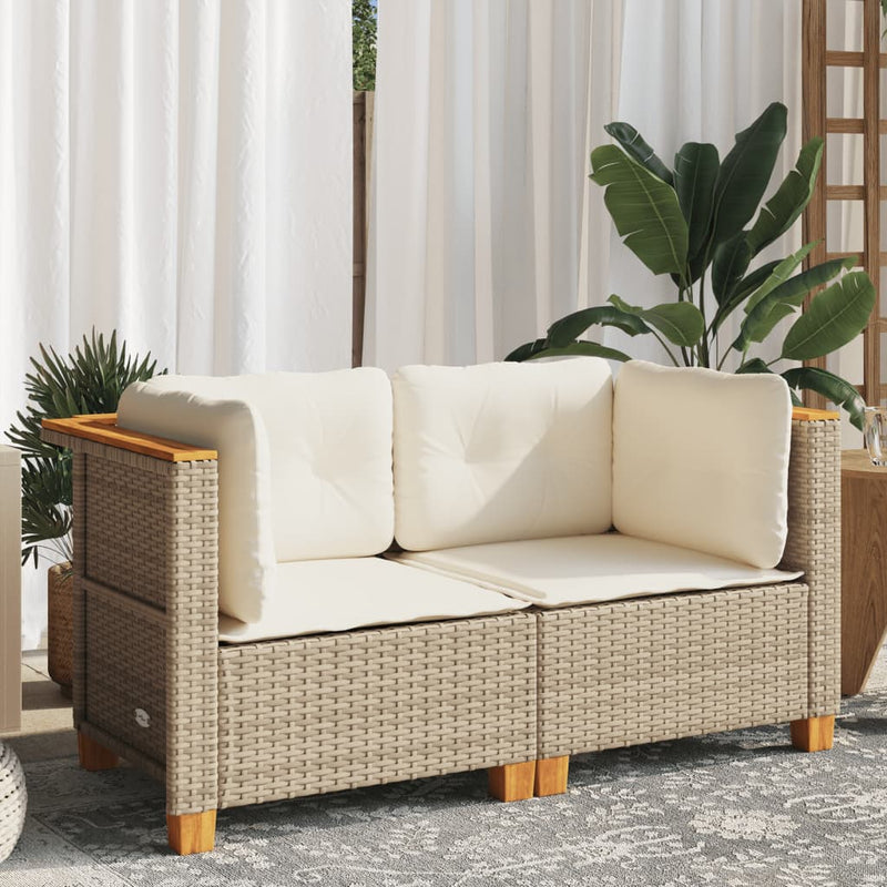 Garden Sofas Corner with Cushions 2 pcs Beige Poly Rattan