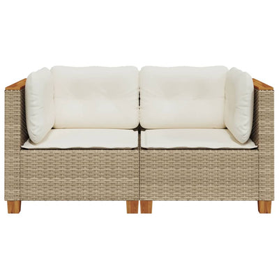 Garden Sofas Corner with Cushions 2 pcs Beige Poly Rattan