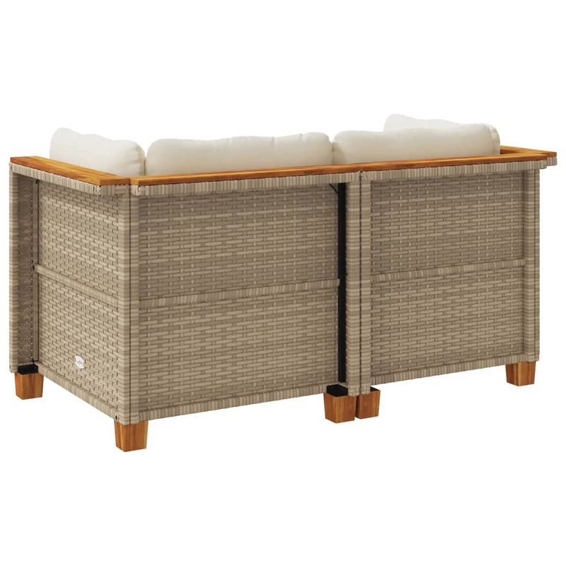 Garden Sofas Corner with Cushions 2 pcs Beige Poly Rattan