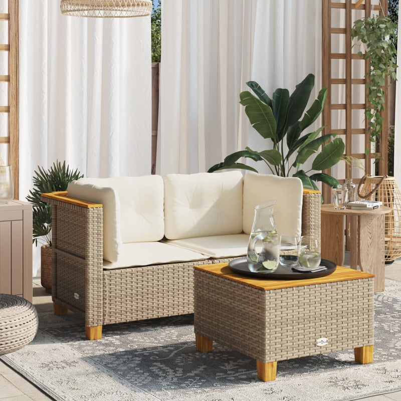 Garden Sofas Corner with Cushions 2 pcs Beige Poly Rattan