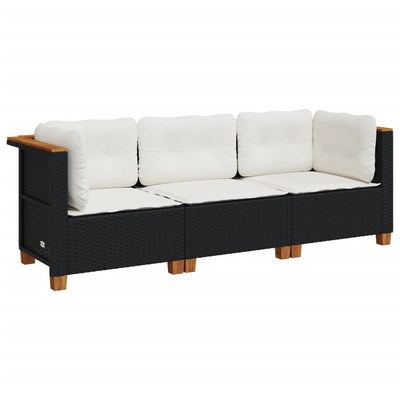 Garden Sofa with Cushions 3-Seater Black Poly Rattan