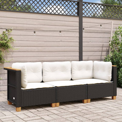 Garden Sofa with Cushions 3-Seater Black Poly Rattan