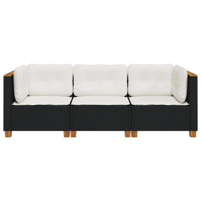 Garden Sofa with Cushions 3-Seater Black Poly Rattan