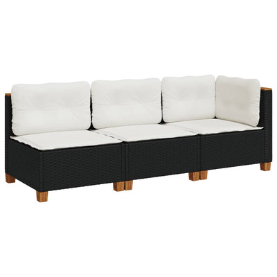 Garden Sofa with Cushions 3-Seater Black Poly Rattan