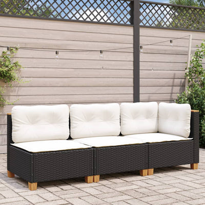 Garden Sofa with Cushions 3-Seater Black Poly Rattan