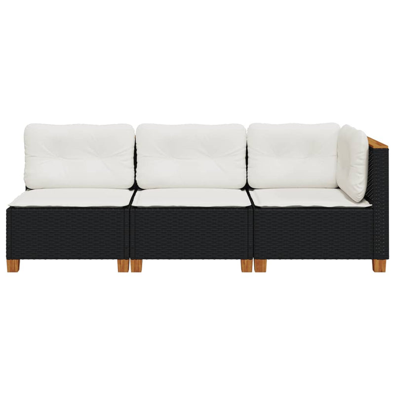 Garden Sofa with Cushions 3-Seater Black Poly Rattan