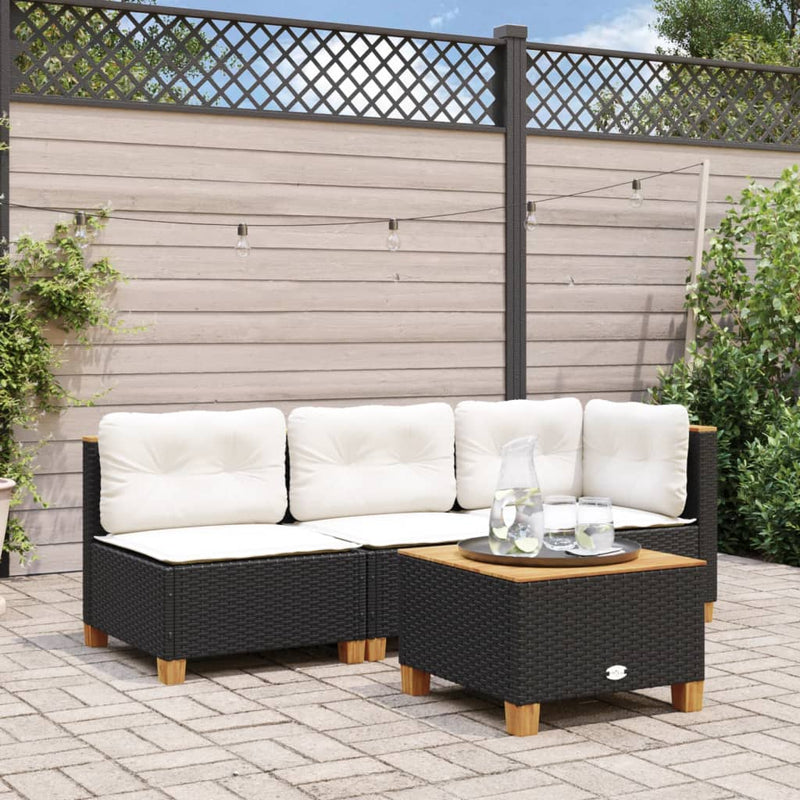 Garden Sofa with Cushions 3-Seater Black Poly Rattan