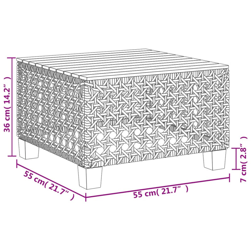 Garden Table Grey 55x55x36 cm Poly Rattan Acacia Wood