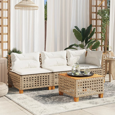 Garden Table Beige 55x55x36 cm Poly Rattan Acacia Wood