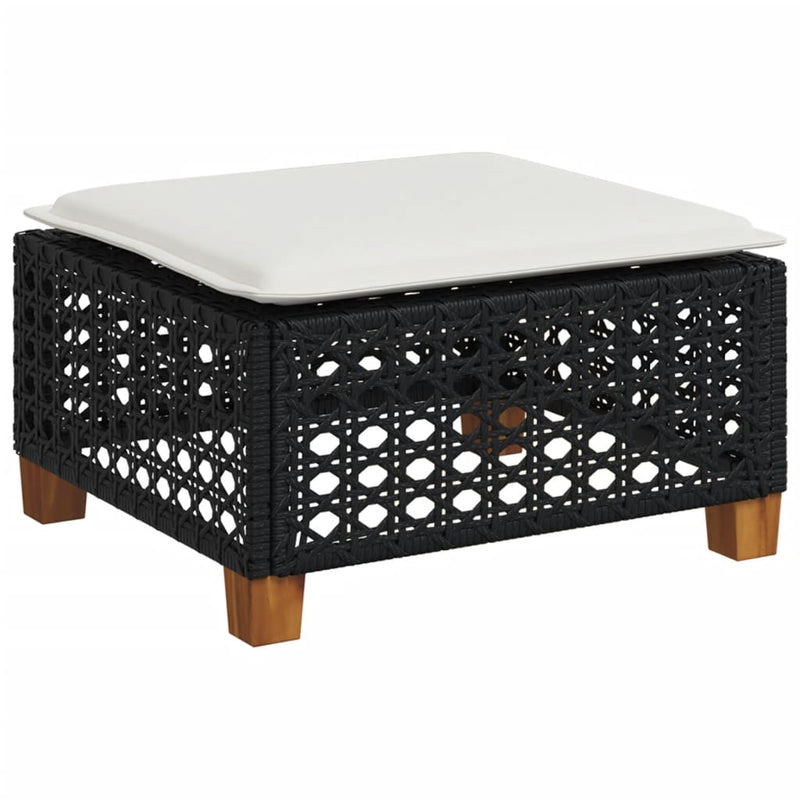 Garden Stool with Cushion Black 63.5x56x32 cm Poly Rattan