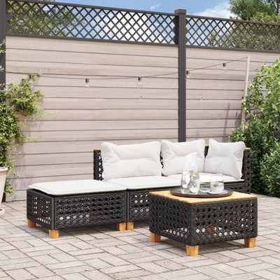 Garden Stool with Cushion Black 63.5x56x32 cm Poly Rattan