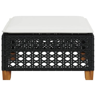 Garden Stool with Cushion Black 63.5x56x32 cm Poly Rattan