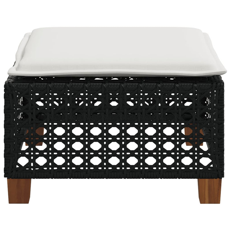 Garden Stool with Cushion Black 63.5x56x32 cm Poly Rattan