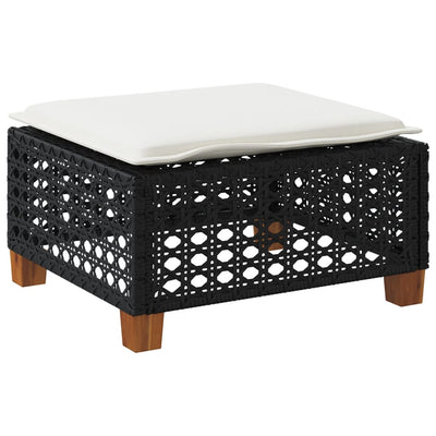 Garden Stool with Cushion Black 63.5x56x32 cm Poly Rattan